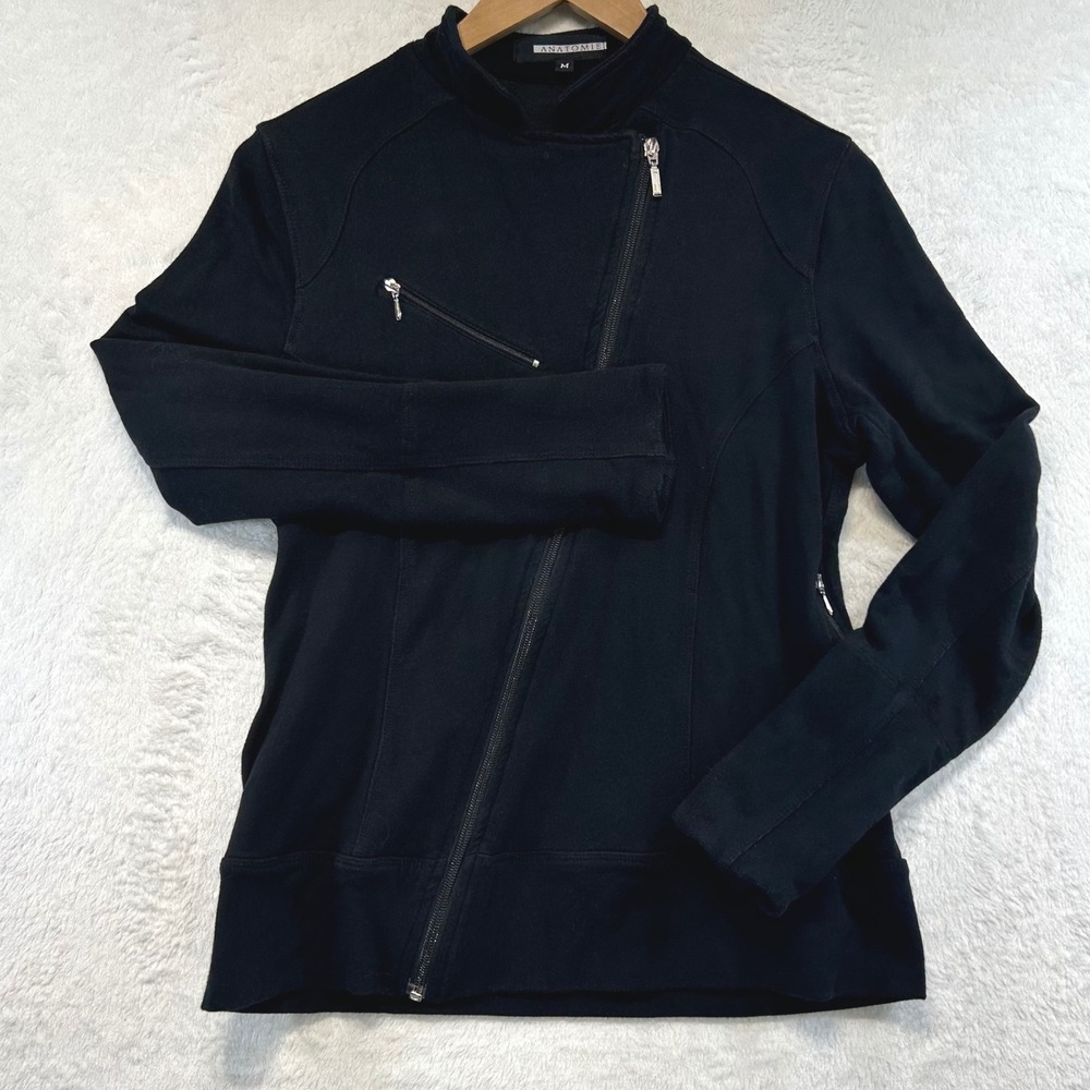 Anatomie Athleisure Moto Zip Jacket M Black Minimalist Luxury Travel Wear